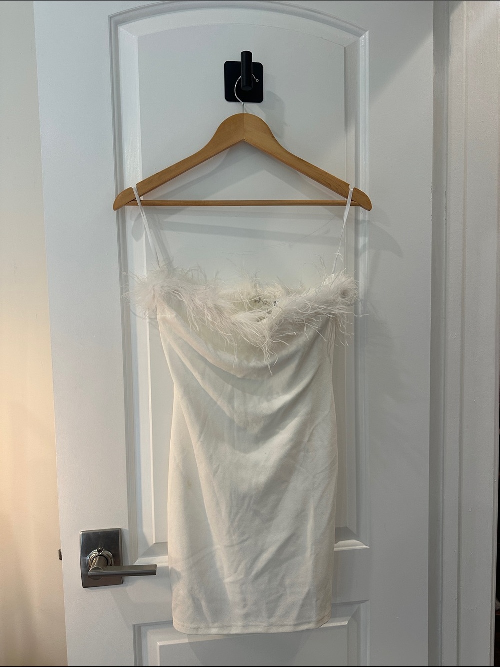 Windsor White Feather-Trim Mini Dress